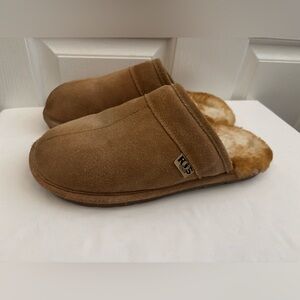 RJS Suede Shearling-Lined Slippers Tan Suede Cozy Slip-On Mules Size M